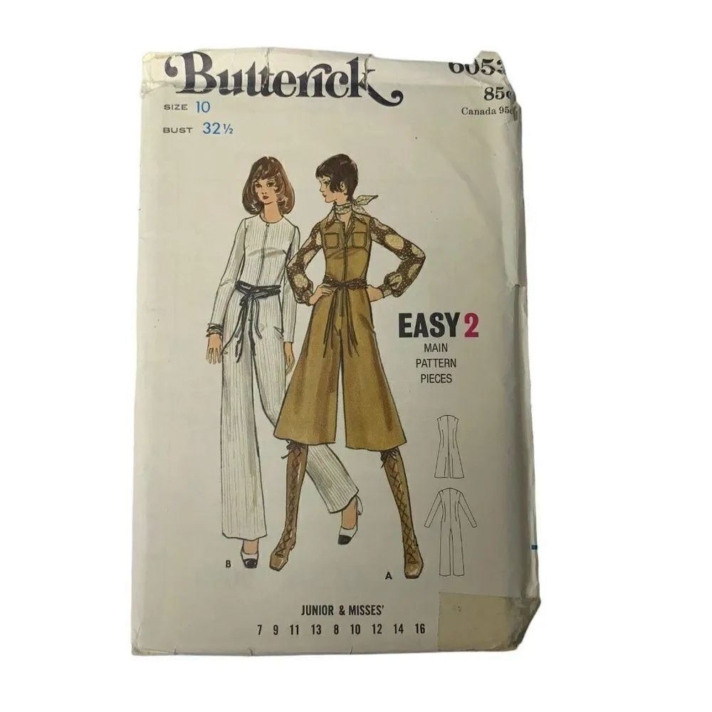 Vintage 70s Butterick 6053 Pattern Jr Misses 7-16 Jumpsuit Two Lengths Uncut